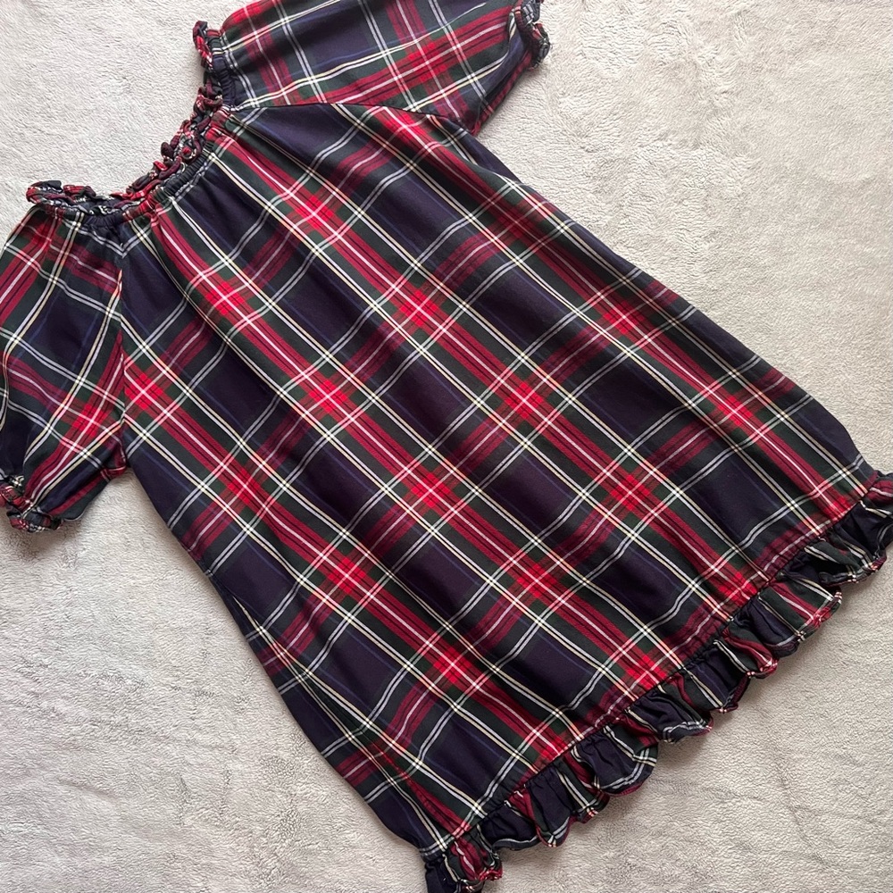 Hill House Katherine Tartan Plaid Holiday Mini Nap Dress Navy XS